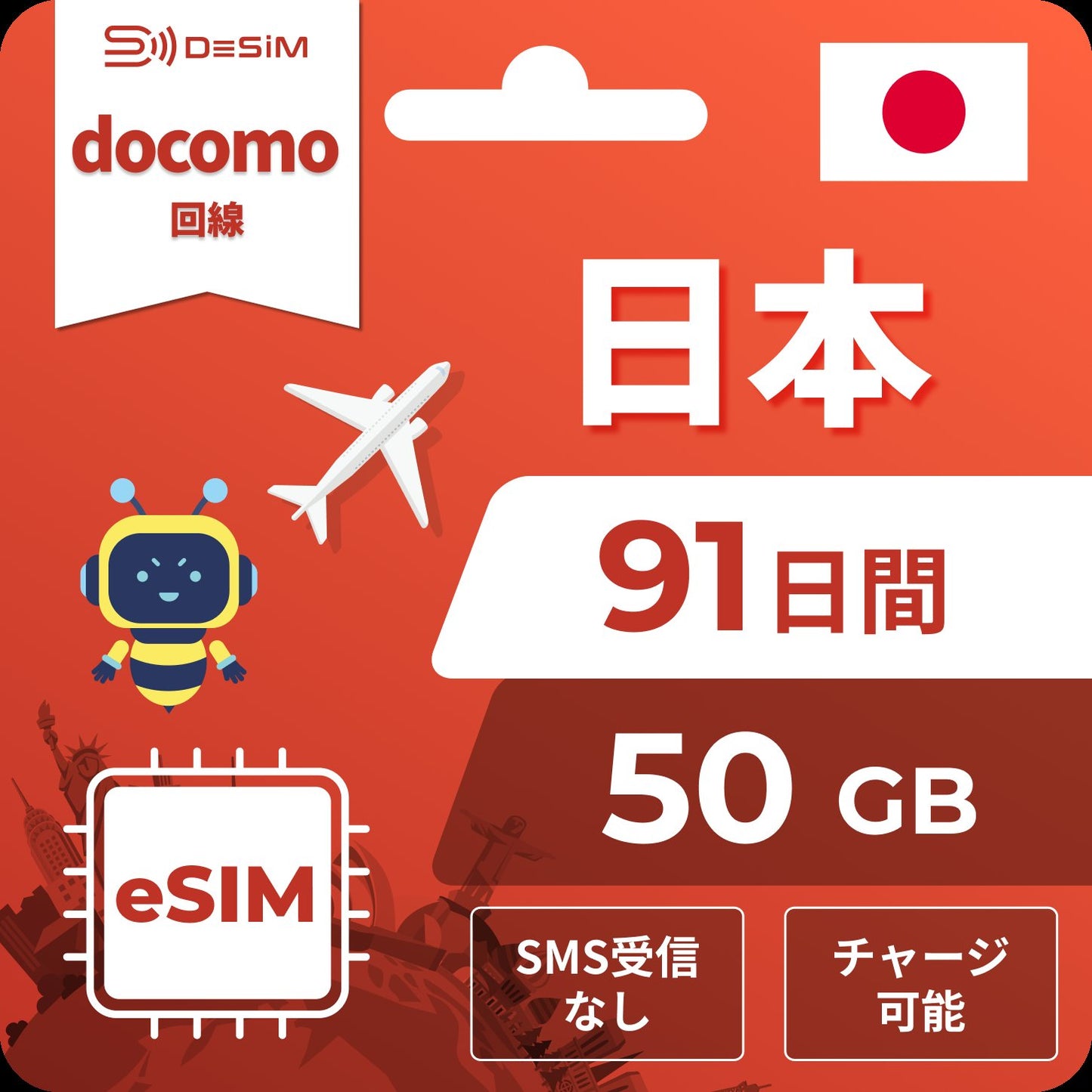 日本eSIM|ドコモ・91日間 eSIM