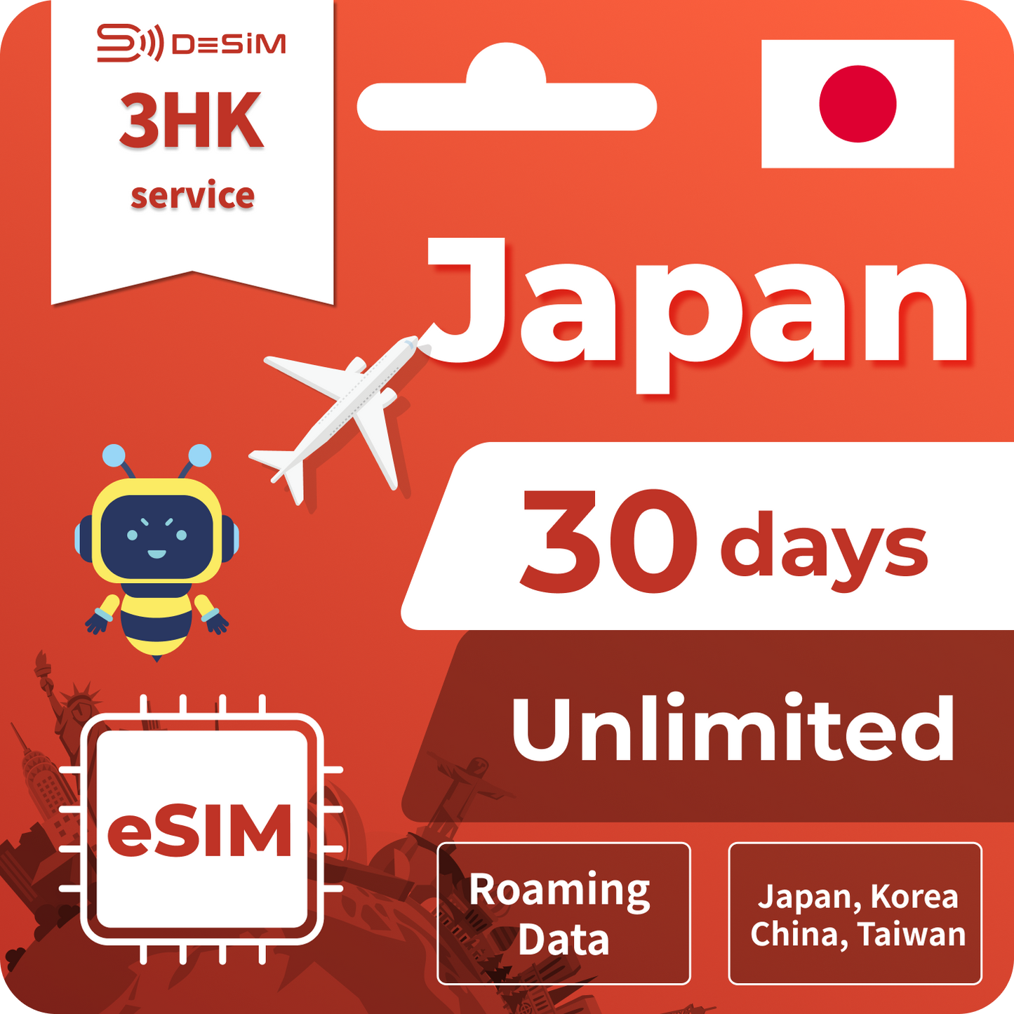 Japan Roaming eSIM｜30Days eSIM | China | Korea | Taiwan